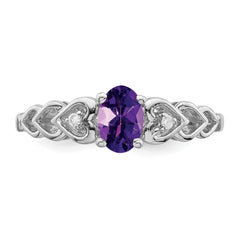 Sterling Silver Rhodium-plated Amethyst & Diam. Ring - 5
