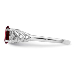 Sterling Silver Rhodium-plated Garnet & Diam. Ring - 21