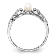 Sterling Silver Rhodium-plated FW Cultured Pearl & Diam. Ring - 20