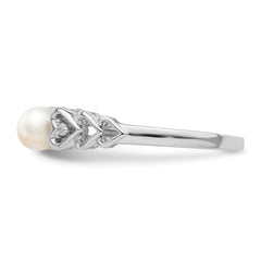 Sterling Silver Rhodium-plated FW Cultured Pearl & Diam. Ring - 20