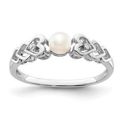 Sterling Silver Rhodium-plated FW Cultured Pearl & Diam. Ring - 21