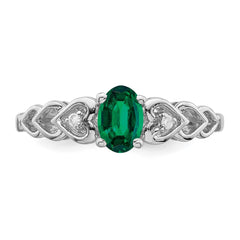 Sterling Silver Rhodium-plated Created Emerald & Diam. Ring - 21