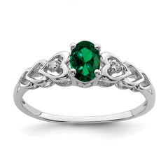 Sterling Silver Rhodium-plated Created Emerald & Diam. Ring - 21