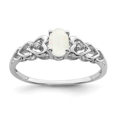 Sterling Silver Rhodium-plated Created Opal & Diam. Ring - 19