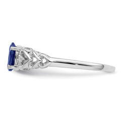 Sterling Silver Rhodium-plated Created Sapphire & Diam. Ring - 11
