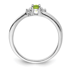 Sterling Silver Rhodium-plated Peridot & Diamond Birthstone Ring - 2