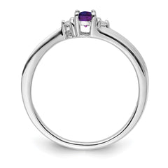 Sterling Silver Rhodium-plated Amethyst/Diamond Birthstone Ring - 2