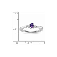 Sterling Silver Rhodium-plated Amethyst/Diamond Birthstone Ring - 2