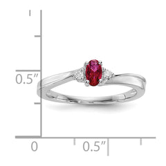 Sterling Silver Rhod-plated Created Ruby/Diamond Birthstone Ring - 3