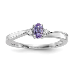 Sterling Silver Rhod-plated Created Alexandrite/Diamond Birthstone Ring - 3