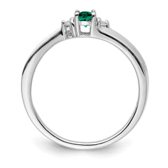 Sterling Silver Rhod-plated Created Emerald/Diamond Birthstone Ring - 3