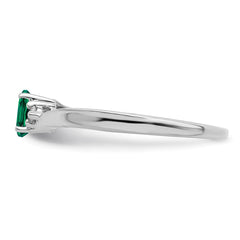 Sterling Silver Rhod-plated Created Emerald/Diamond Birthstone Ring - 3