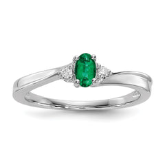 Sterling Silver Rhod-plated Created Emerald/Diamond Birthstone Ring - 3
