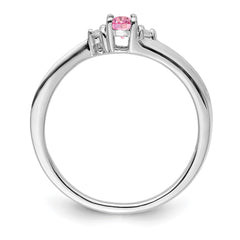 Sterling Silver Rhodium-plated Pink CZ & Diamond Birthstone Ring - 2