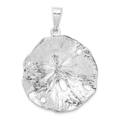 De-Ani Sterling Silver Rhodium-Plated Polished and Textured Beveled Sand Dollar Pendant