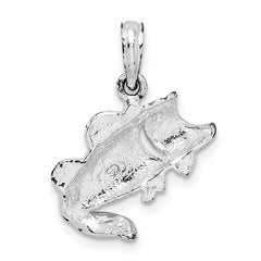 De-Ani Sterling Silver Rhodium-Plated Polished Jumping Bass Fish Pendant - 3