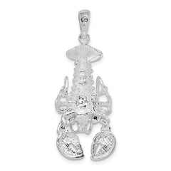 De-Ani Sterling Silver Rhodium-Plated Polished Moveable Lobster Pendant - 3