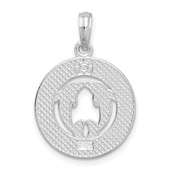 De-Ani Sterling Silver Rhodium-Plated Virginia Beach with Dolphins Circle Pendant