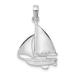 De-Ani Sterling Silver Rhodium-Plated Polished Sailboat Pendant - 3