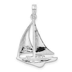 De-Ani Sterling Silver Rhodium-Plated Polished Sailboat Pendant - 2
