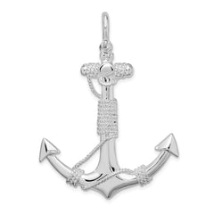De-Ani Sterling Silver Rhodium-Plated Polished Anchor with Rope Pendant - 4
