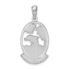 De-Ani Sterling Silver Rhodium-Plated Polished Jamaica Dolphin Sunset Pendant