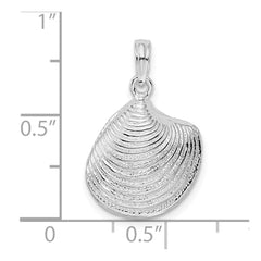 De-Ani Sterling Silver Rhodium-Plated Polished 3D Clam Shell Pendant