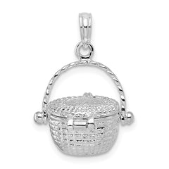 De-Ani Sterling Silver Rhodium-Plated Moveable 3D Nantucket Basket Pendant - 2