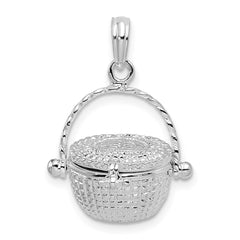 De-Ani Sterling Silver Rhodium-Plated Moveable 3D Nantucket Basket Pendant - 2