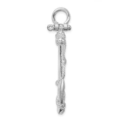 De-Ani Sterling Silver Rhodium-Plated Polished 3D Anchor with Rope Pendant - 2