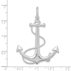 De-Ani Sterling Silver Rhodium-Plated Polished 3D Anchor with Rope Pendant - 2