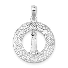 De-Ani Sterling Silver Rhodium-Plated Kennebunkport Circle with Lighthouse Pendant