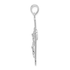 De-Ani Sterling Silver Rhodium-Plated Polished Budded Crucifix Pendant