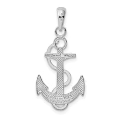 De-Ani Sterling Silver Rhodium-Plated Polished Anchor with Rope Pendant - 3