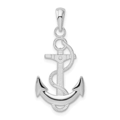 De-Ani Sterling Silver Rhodium-Plated Polished Anchor with Rope Pendant - 3