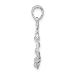 De-Ani Sterling Silver Rhodium-Plated 3D Anchor with Rope and Shackle Pendant