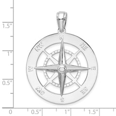 De-Ani Sterling Silver Rhodium-Plated Polished Large Nautical Compass Pendant