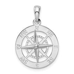 De-Ani Sterling Silver Rhodium-Plated Polished Nautical Compass Pendant - 2