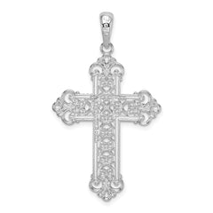 De-Ani Sterling Silver Rhodium-Plated Polished Filigree Fleur de Lis Cross Pendant