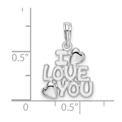 De-Ani Sterling Silver Rhodium-plated Polished I LOVE YOU with Hearts Pendant