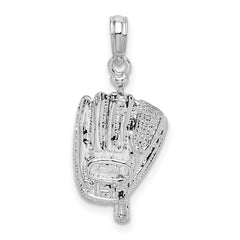 De-Ani Sterling Silver Rhodium-Plated Polished 3D Baseball / Bat / Glove Pendant