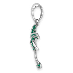 De-Ani Sterling Silver Rhodium-Plated Polished Enameled Palm Tree Pendant