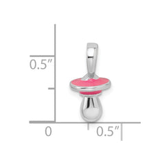 De-Ani Sterling Silver Rhodium-Plated 3D Pink Enameled Pacifier Pendant