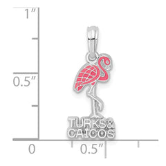 De-Ani Sterling Silver Rhodium-Plated Enameled Turks and Caicos with Flamingo Pendant