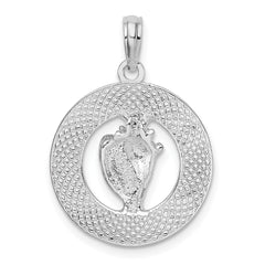 De-Ani Sterling Silver Rhodium-Plated Enameled Bahamas Circle with Shell Pendant