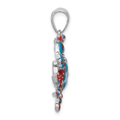 De-Ani Sterling Silver Rhodium-Plated Polished Enameled Blue Crab Pendant - 2