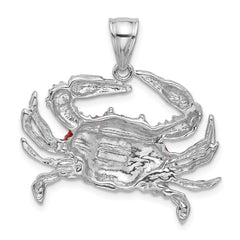 De-Ani Sterling Silver Rhodium-Plated Polished Enameled Blue Crab Pendant - 2