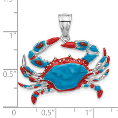 De-Ani Sterling Silver Rhodium-Plated Polished Enameled Blue Crab Pendant - 2