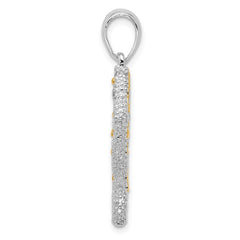 De-Ani Sterling Silver Rhodium-Plated 3D Large Seahorse with 14k Accent Pendant