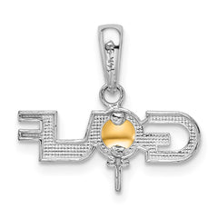 De-Ani Sterling Silver Rhodium-Plated Polished GOLF Tee with 14k Ball Pendant